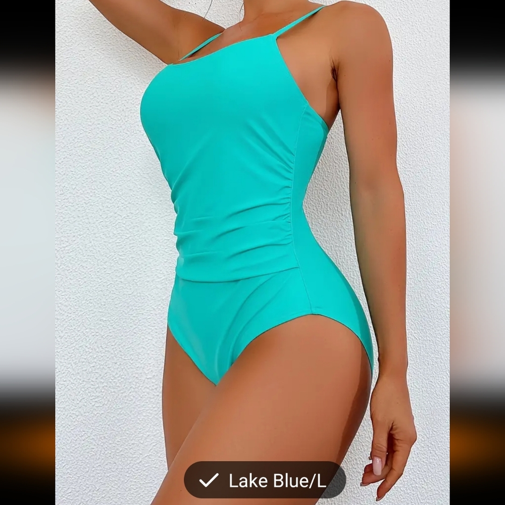 Lovely Lake Blue One Piece Swimsuit With Adjustable Straps NWOT